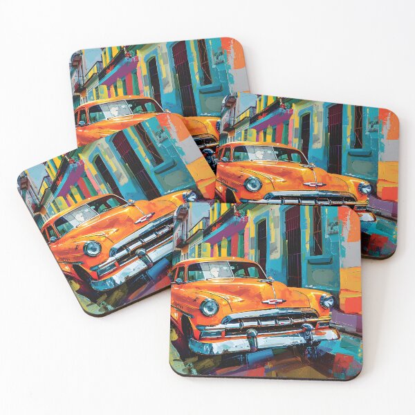 Item preview, Energía colorida naranja - Coche clásico en la vibrante calle Habana Vieja con pinceladas expresivas designed and sold by OlfactoART Studio.
