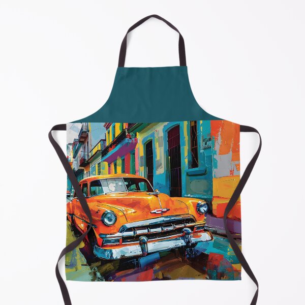 Item preview, Orange Colorful Energy - Classic Car on Vibrant Havana Vieja Street with Expressive Brushstrokes designed and sold by OlfactoART Studio.