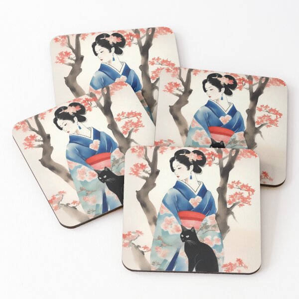 Item preview, Beautiful Japanese Girl with a Black Cat designed and sold by Marymarice.