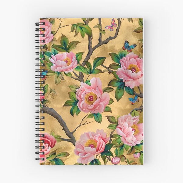 Item preview, Antique style chinoiserie peonies and butterflies on gold designed and sold by SophieClimaArt.