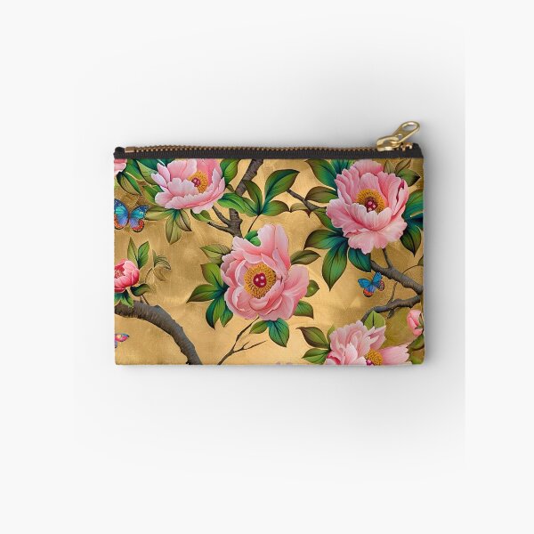 Item preview, Antique style chinoiserie peonies and butterflies on gold designed and sold by SophieClimaArt.