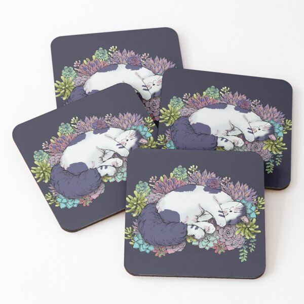 Item preview, Beautiful kitty sleeping on succulents designed and sold by MoonCatLab.