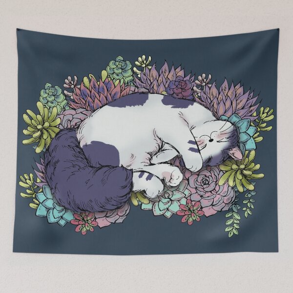 Item preview, Beautiful kitty sleeping on succulents designed and sold by MoonCatLab.