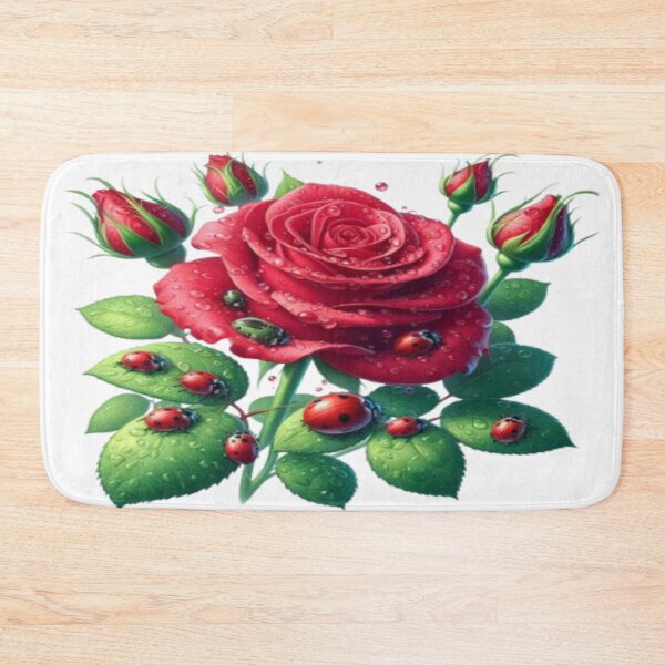 Item preview, Raindrop diamonds on red rose with ladybug – silent elegance of nature designed and sold by FotoworldEdel.