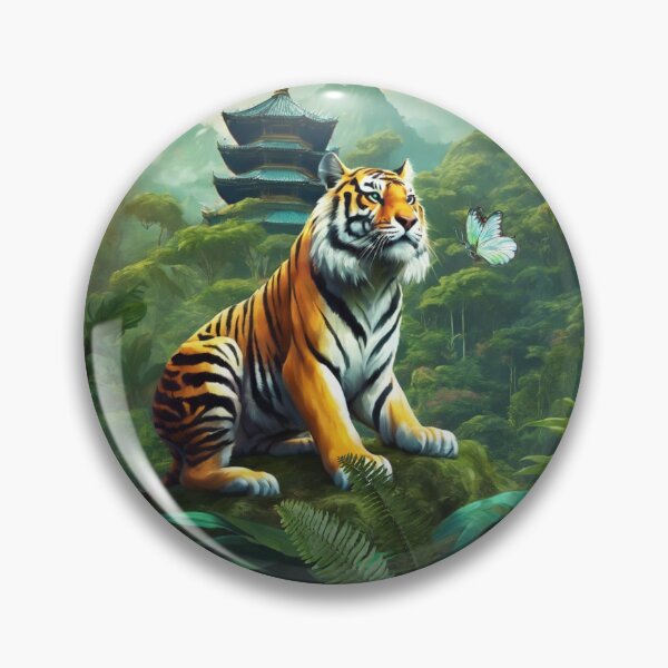 Item preview, Tiger and butterfly, plants, flowers, nature, pagoda, China designed and sold by Sugar Wisdom .