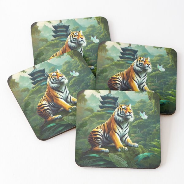 Item preview, Tiger and butterfly, plants, flowers, nature, pagoda, China designed and sold by Sugar Wisdom .