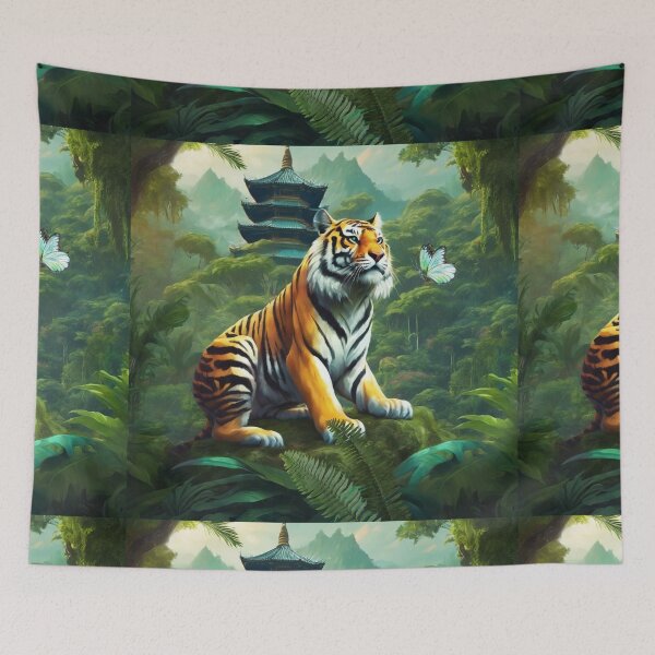 Item preview, Tiger and butterfly, plants, flowers, nature, pagoda, China designed and sold by Sugar Wisdom .