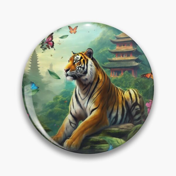 Item preview, Tiger and butterfly, plants, flowers, nature, pagoda, China designed and sold by Sugar Wisdom .