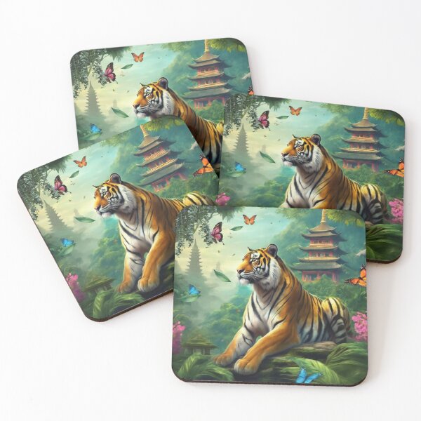 Item preview, Tiger and butterfly, plants, flowers, nature, pagoda, China designed and sold by Sugar Wisdom .