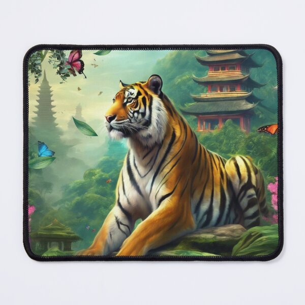 Item preview, Tiger and butterfly, plants, flowers, nature, pagoda, China designed and sold by Sugar Wisdom .