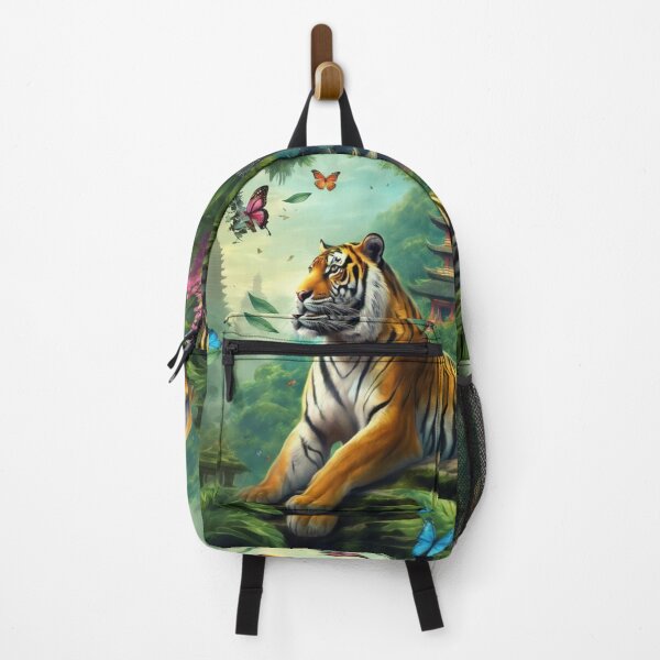 Item preview, Tiger and butterfly, plants, flowers, nature, pagoda, China designed and sold by Sugar Wisdom .