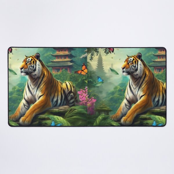 Item preview, Tiger and butterfly, plants, flowers, nature, pagoda, China designed and sold by Sugar Wisdom .