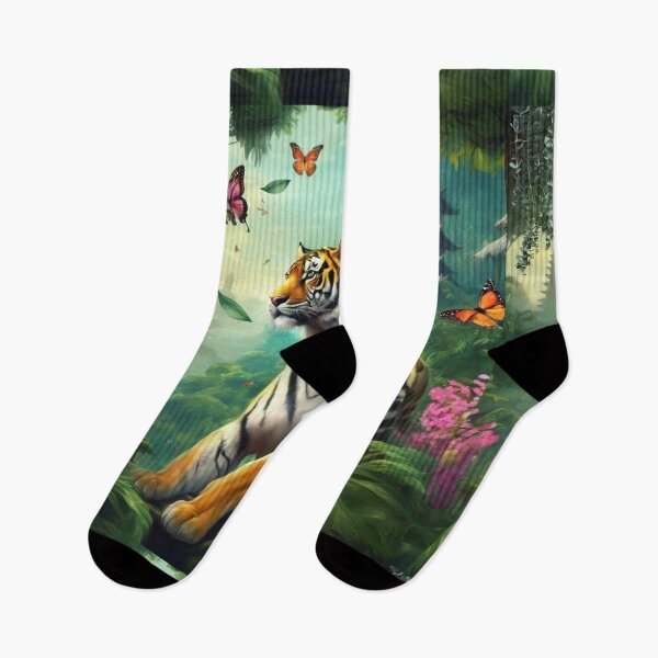 Item preview, Tiger and butterfly, plants, flowers, nature, pagoda, China designed and sold by Sugar Wisdom .