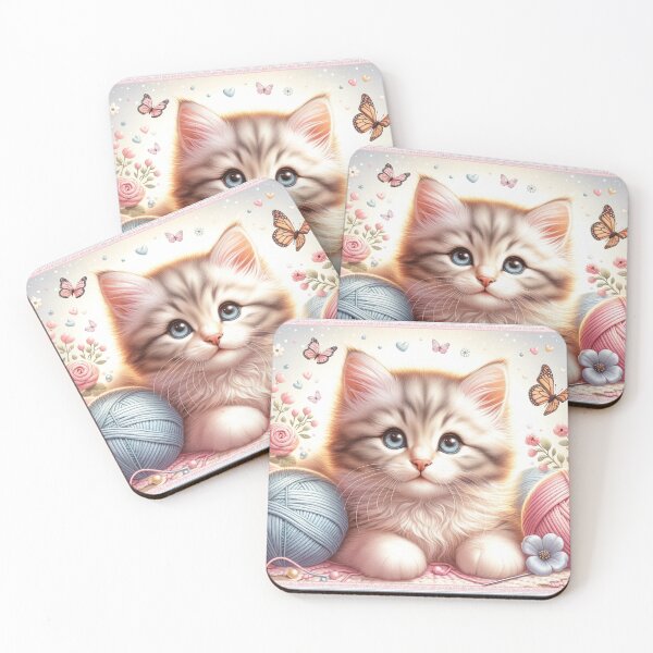 Item preview, Playful Kitten with Yarn and Butterflies designed and sold by RetroPop23.