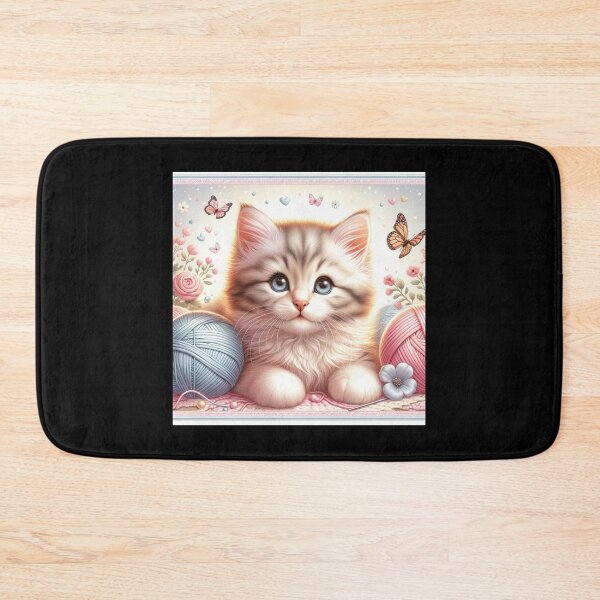 Item preview, Playful Kitten with Yarn and Butterflies designed and sold by RetroPop23.