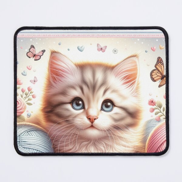 Item preview, Playful Kitten with Yarn and Butterflies designed and sold by RetroPop23.
