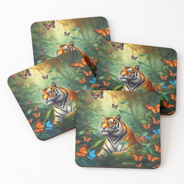 Item preview, Tiger and butterfly, plants, flowers, nature, pagoda, China designed and sold by Sugar Wisdom .