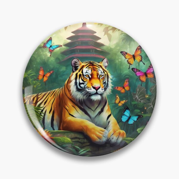 Item preview, Tiger and butterfly, plants, flowers, nature, pagoda, China designed and sold by Sugar Wisdom .