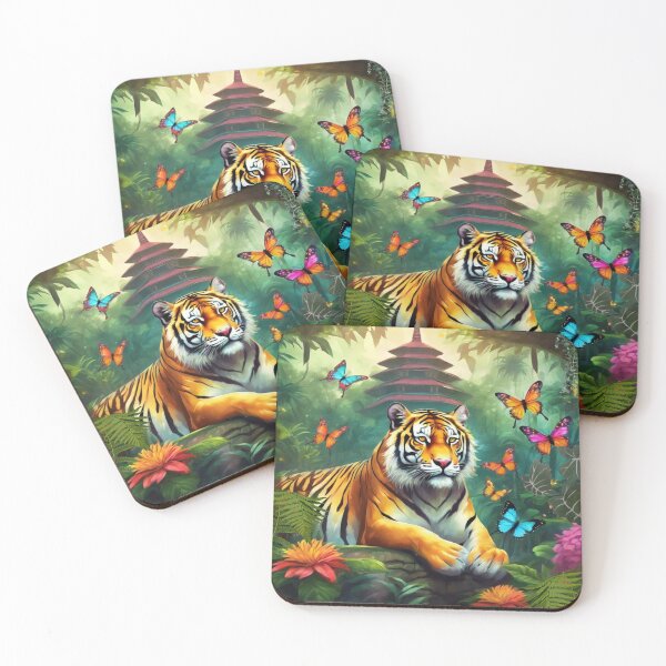 Item preview, Tiger and butterfly, plants, flowers, nature, pagoda, China designed and sold by Sugar Wisdom .