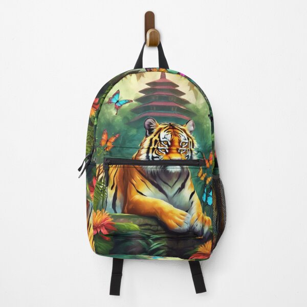 Item preview, Tiger and butterfly, plants, flowers, nature, pagoda, China designed and sold by Sugar Wisdom .