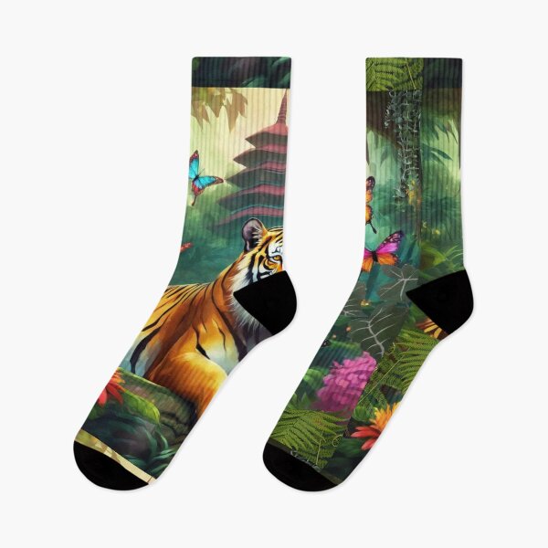 Item preview, Tiger and butterfly, plants, flowers, nature, pagoda, China designed and sold by Sugar Wisdom .