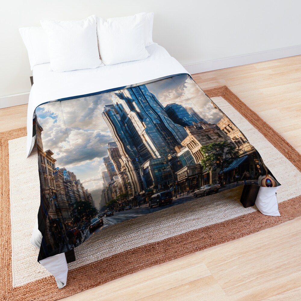 Art Deco Futuristic Skyscraper Towering Over A Cityscape AI Concept Art by Xzendor7 - A Fascinating Architectural Creation 3 Art Deco Futuristic Skyscraper Towering Over A Cityscape Beautiful AI Concept Art by Xzendor7 Decorative Art Print Comforter