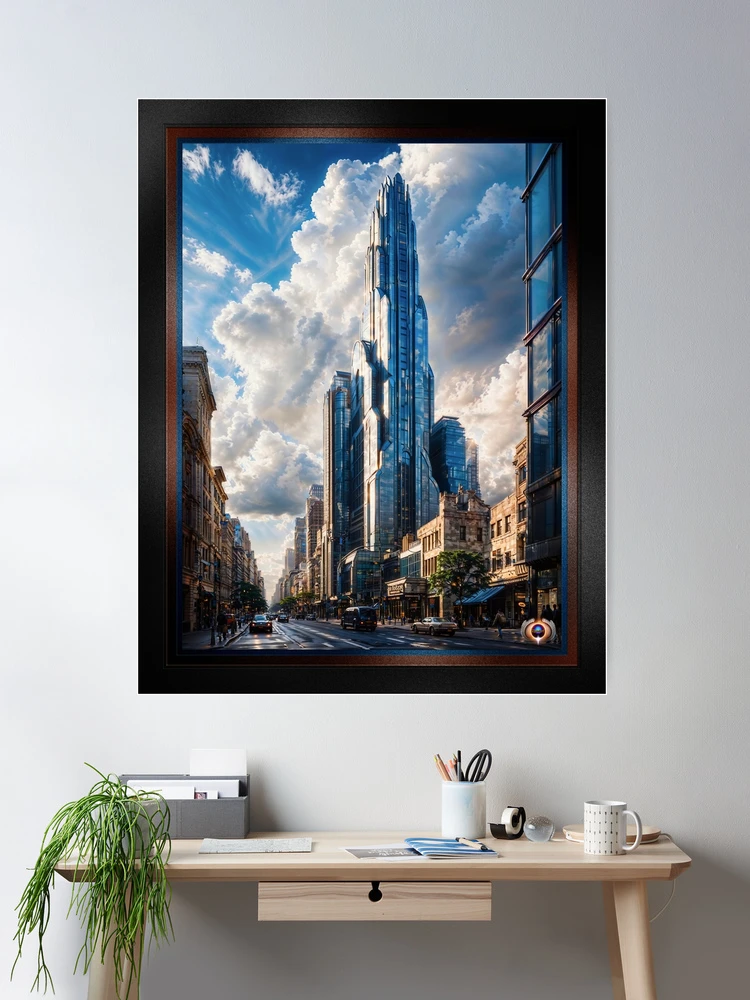 Art Deco Futuristic Skyscraper Towering Over A Cityscape AI Concept Art by Xzendor7 - A Fascinating Architectural Creation 2 Art Deco Futuristic Skyscraper Towering Over A Cityscape Beautiful AI Concept Art by Xzendor7 Room Decor Poster Art Print