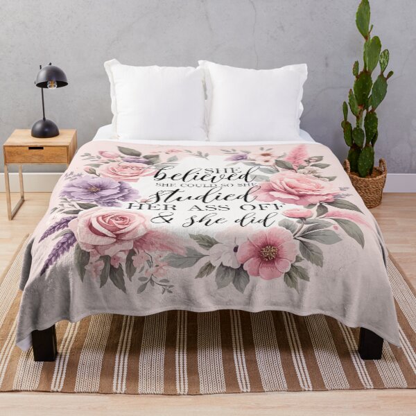 Item preview, She Believed She Could So She Studied Her Ass Off And She Did - Funny Women Graduation Floral Pink designed and sold by TeesYouWant.