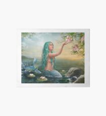 Mermaid in the Sunset with Green Hair & Lilies Art Board