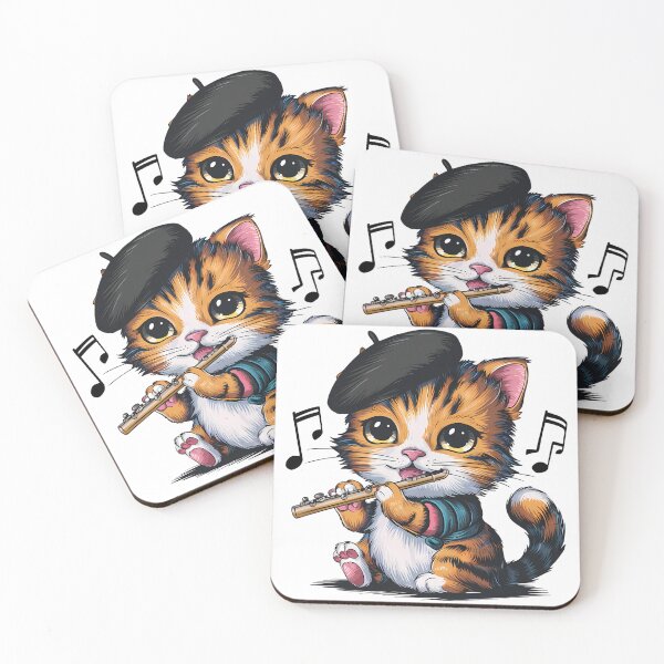 Item preview, Cat Kitten Funny Playing Flute Musician  designed and sold by Micro-dose.