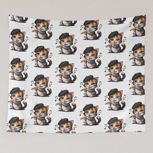 Item preview, Cat Kitten Funny Playing Flute Musician  designed and sold by Micro-dose.