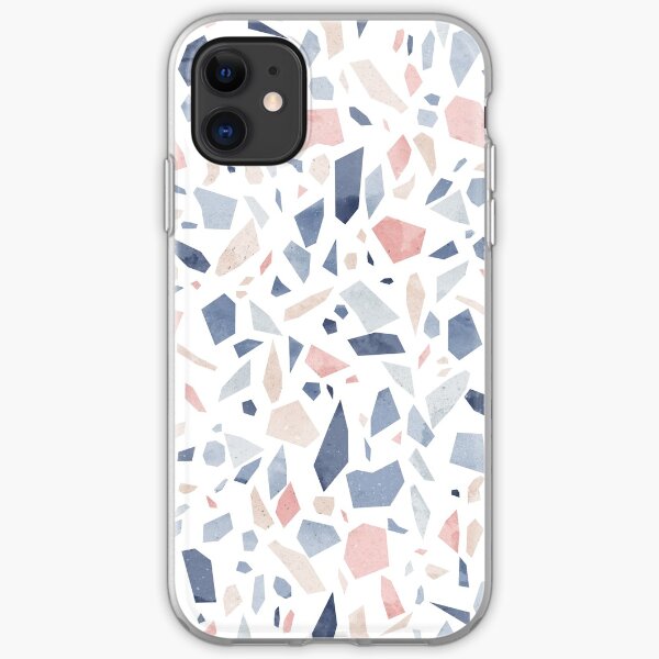 Vintage pastel blue pink beige geometric terrazzo pattern iPhone Soft Case