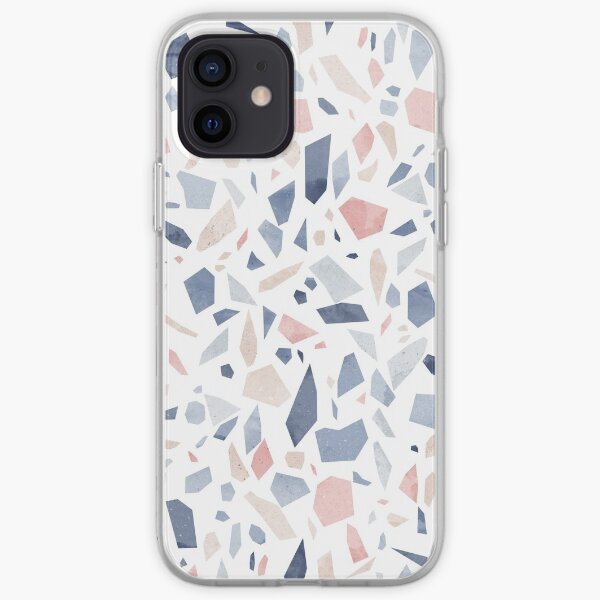 Vintage pastel blue pink beige geometric terrazzo pattern iPhone Soft Case