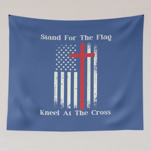 Item preview, Stand For The Flag - Kneel At The Cross | American Christian Red White & Blue Flag w/ Cross designed and sold by ASeasonalFlair.