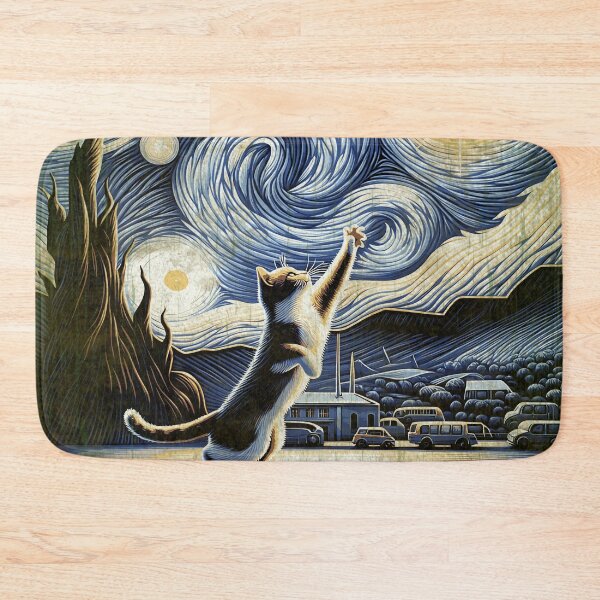 Item preview, Cat in the nigth with star and bats, impressionism, famous painting, Starry Night Style Van Gogh painting Cat Lover designed and sold by Collagedream.