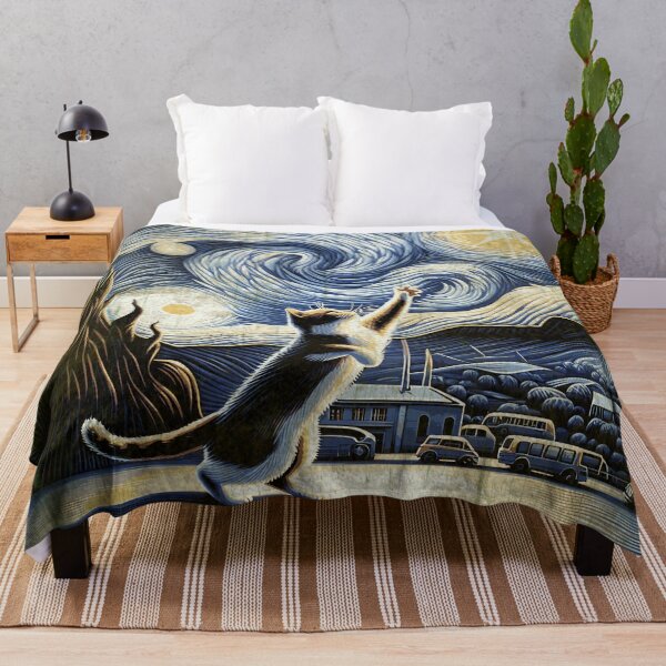 Item preview, Cat in the nigth with star and bats, impressionism, famous painting, Starry Night Style Van Gogh painting Cat Lover designed and sold by Collagedream.