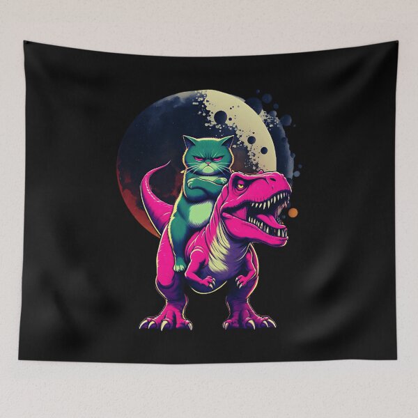 Item preview, grumpy Cat t-rex ride cartoon tyrant lizards moon designed and sold by MotivaChic.