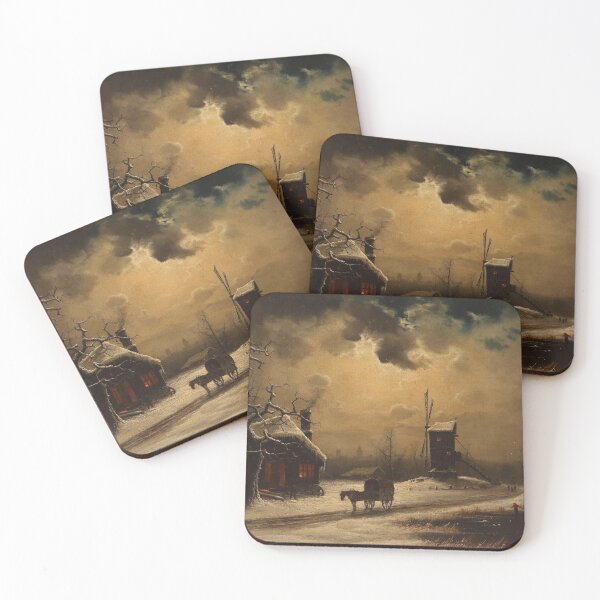 Item preview, Horse and Wagon in a Frozen Dutch Landscape Lit by the Moon - Niels Hans Christiansen designed and sold by darkgothicart.