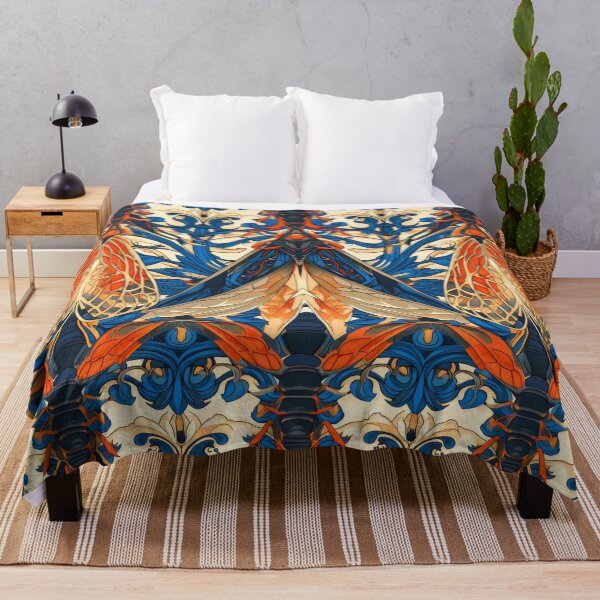 Item preview, Ornate Dragonfly and Floral Pattern in Rich Blue and Orange designed and sold by VoyteksDesigns.