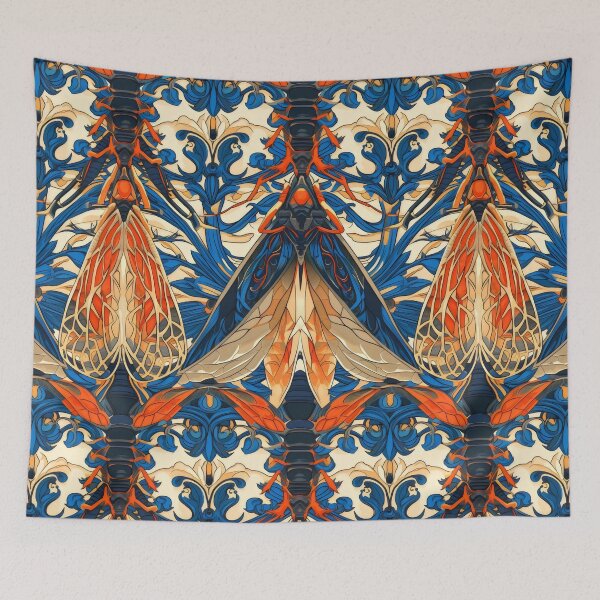 Item preview, Ornate Dragonfly and Floral Pattern in Rich Blue and Orange designed and sold by VoyteksDesigns.