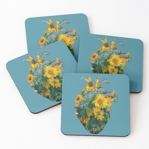 Item preview, Heart in Full Bloom: Monets Sunflowers, anatomy heart illustration designed and sold by EmeraldeaArt.