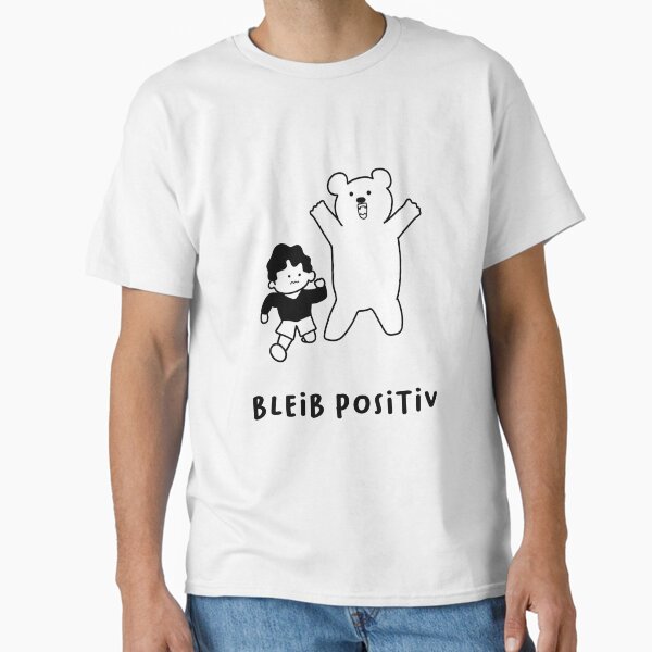 Artikel-Vorschau von Bleib positiv | Lustige Illustration eines Jungen, der vor einem Bären Angst hat, designt und verkauft von RM-Journey.