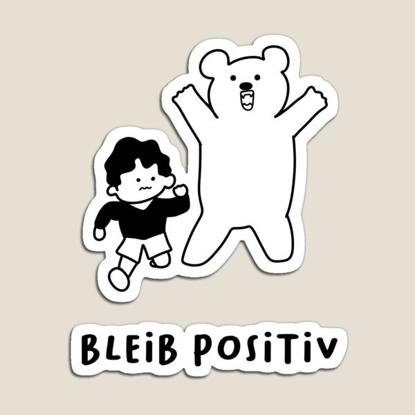 Artikel-Vorschau von Bleib positiv | Lustige Illustration eines Jungen, der vor einem Bären Angst hat, designt und verkauft von RM-Journey.
