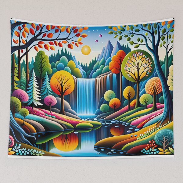 Item preview, The Whisper of the Waterfall Floods My Enchanted Forest with Peace - Naive Art designed and sold by Second Draft Visuals.