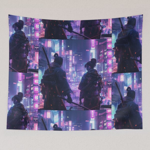 Item preview, Samurai in a neon cyberpunk city designed and sold by deepglitchart.