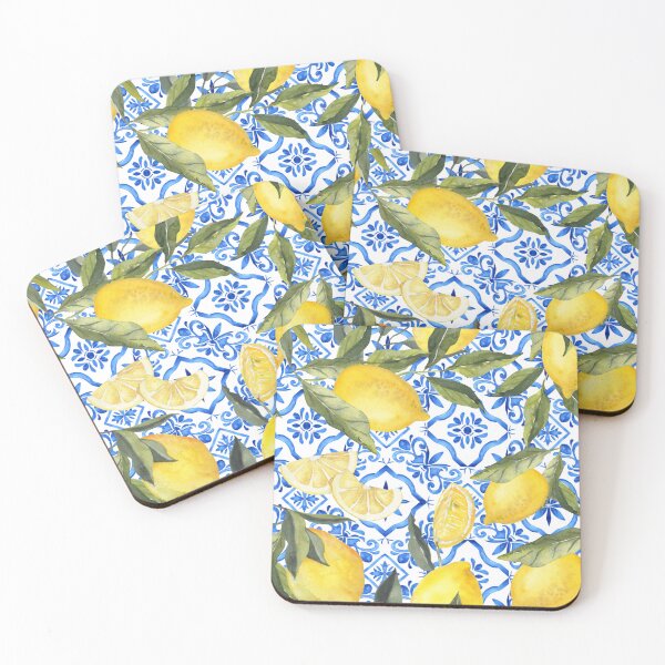 Item preview, Mediterranean Lemon Pattern on Blue and White Tiles designed and sold by Tired-Starling.