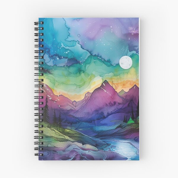 Item preview, Blue and purple Abstract alcohol ink mountain range with northern lights  designed and sold by Inktown.