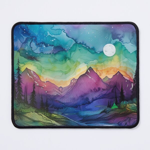Item preview, Blue and purple Abstract alcohol ink mountain range with northern lights designed and sold by Inktown.