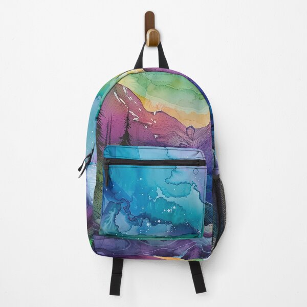 Item preview, Blue and purple Abstract alcohol ink mountain range with northern lights  designed and sold by Inktown.