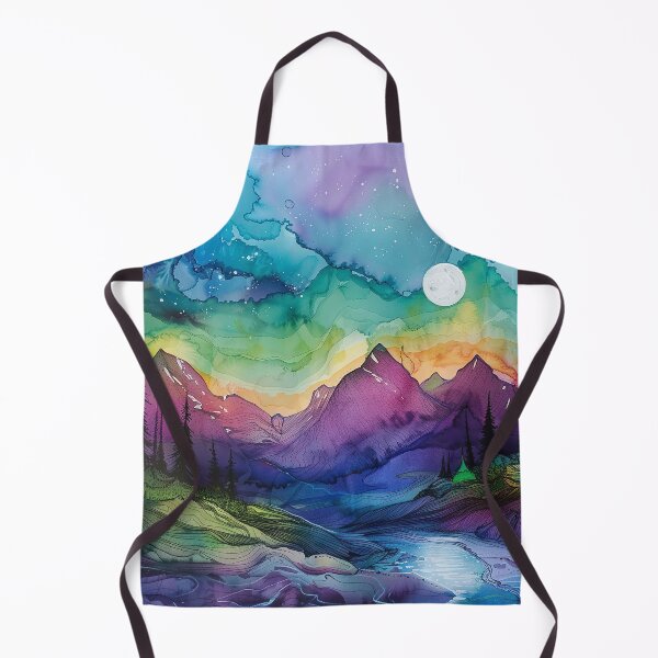 Item preview, Blue and purple Abstract alcohol ink mountain range with northern lights designed and sold by Inktown.